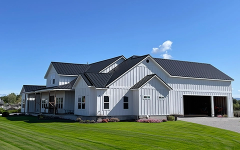 Black & White Residential Home in Southern Oregon featuring ASC Building Products' Skyline Roofing® in a Matte Black finish.